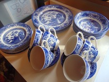 Old Willow English Ironstone China Dinner Set...Plates, Cups & Saucers