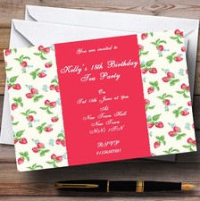 Strawberry Pink Vintage Tea Personalised Party Invitations