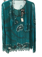 INDIGO MOON Ladies 2XL Teal Sequin/Beaded Paisley Tank Top And Shrug Pre-Loved 
