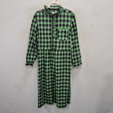 Toast Ine Dress Shirt Check Cotton Green Black Midi Smock Pockets Swing Size 14