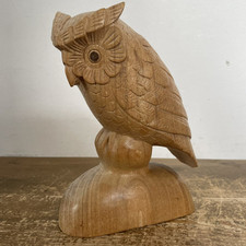 Wood Carved Owl Bird Figure Wooden Solid Ornate Decorative