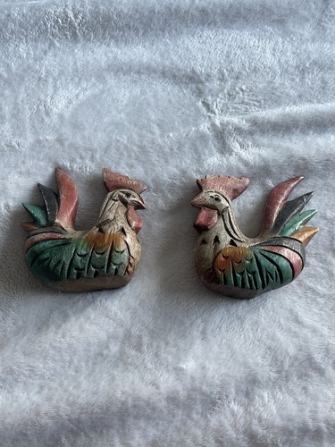 Two wooden chicken ornaments - wooden,