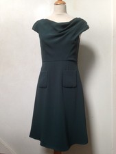 Adolfo Dominguez sleeveless dress UK 10 lined dark green, flare skirt, pockets
