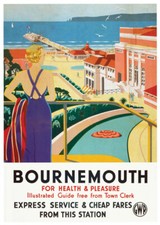 Vintage Bournemouth for health Art Railway Travel Poster Print A1/A2/A3/A4!