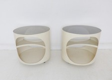 STUNNING PAIR OF VINTAGE NEBU PLYWOOD & GLASS SIDE TABLES BY ERIK VAN BUIJTENEN