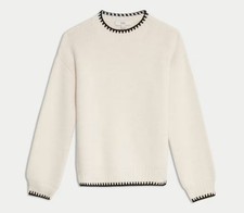 Ladies M&S Jumper Short Knitted Whipstitch Crew Neck Sweater Comfy Layer Top