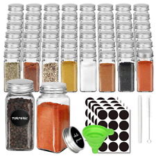 12/36X Spice Jars Square Glass Airtight Spice Bottles Shaker + Alu Lids & Labels