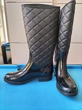 Ladies Long Waterproof Boots Quilted Polyester Patent Wellington Walking Shoes