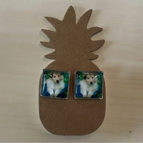 New collie pup square earrings - new,