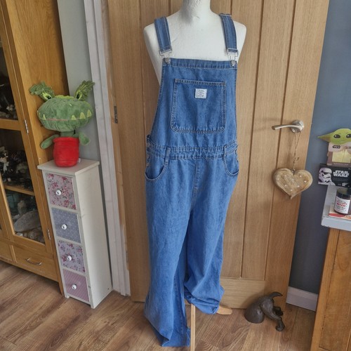Light wash wide leg dungarees - wash,
