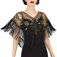 Women 1920s Shawl Wraps Black