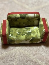 Vintage Miniature Sofa – Camouflage Chic with Retro Red Trim