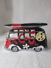 Ocuk VW Campervan Ceramic Money Box Red/Black Design with Surf Board VGC