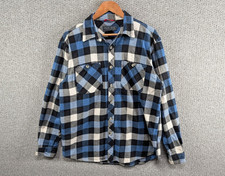 Pacific Crest Men's Blue Check Plaid Heavy Flannel Outdoor Button Shirt L