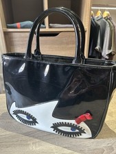 Lulu Guinness Doll Face Wanda Bag -Patent- Black And Cream 