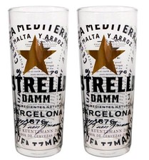 2x Estrella Damm Half Pint 10oz Beer Glass Laser Nucleated Barcelona Spain