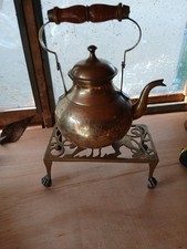 Preowened Brass Kettle On Brass Tiger Stand Good Condition Needs A Clean