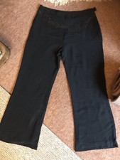 PURE SILK PALAZZO TROUSERS 12 BLACK CHAIN DETAIL WIDE LEG LINED HIGH WAIST CHIC 