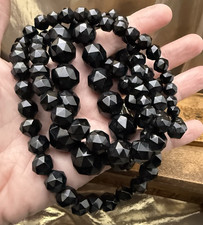 Long Antique Victorian Whitby Jet Faceted Bead Gothic Mourning Necklace 92g ?