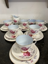 Royal Albert Charmaine Bone China Tea Set – 6 Trios, Jug & Sugar Bowl – England