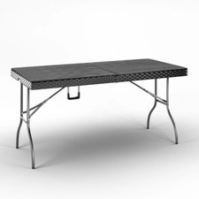 5ft Folding Table Black Rattan Design, Outdoor Garden & Patio with Carry Handle