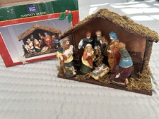 Beautiful Nativity Set - Holy Family and Wooden Stable. Christmas Decoration