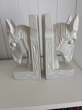 Pair Of White Bookends In Shape Of Horses Head