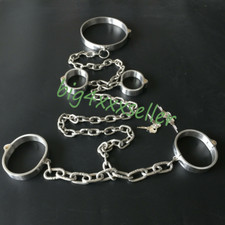 Stainless Steel Heavy Duty Hand Cuff Ankle Slaves Collar Cuffs Chain Shackle
