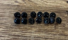 13 Black Victorian Ceramic/Glass Brass Backed Buttons 0.7cm Diameter