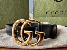 Gucci Black Leather GG Belt