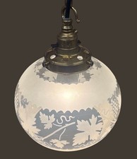 Three Antique Glass Light Shades With Acid Etched Grape Vine Pattern