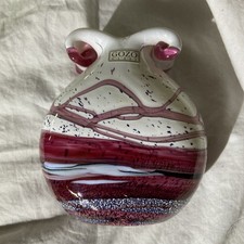 Vintage Maltese Gozo Island Hand Blown Signed Glass Vase Pink White Black Swirl