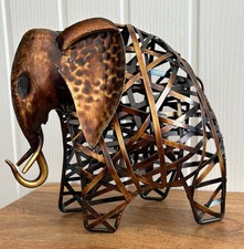 Scrap Weave Bronze Tone Metal Work Elephant Sculpture Figure 9”x10”