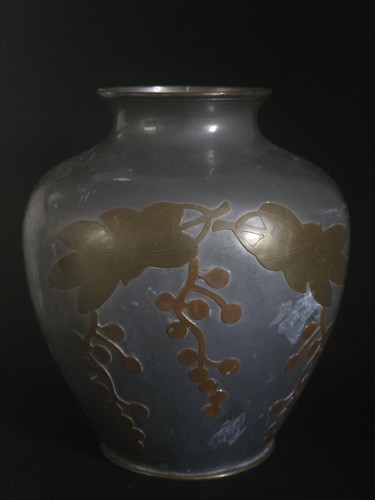 Vintage pewter vase with brass - vintage,