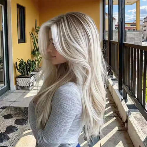 Ash blonde highlight - wavy, wigs