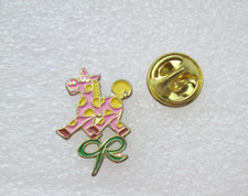 MacMillan Cancer  Support  Pink and Yellow  Pantomime Horse  Pin Badge Green Bow