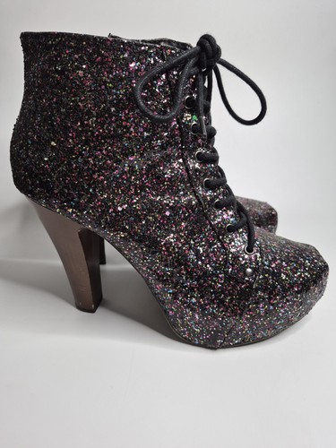 Black glitter lace - black, lace-up