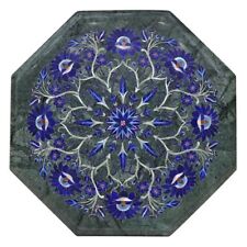 12" Green Marble Table Semi Precious Stones lapis Inlay Handmade Work