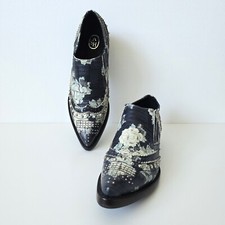STUNNING WOMENS ASH LEATHER FLORAL STUDDED WESTERN BROGUE CUBAN SHOE BOOT 3 36