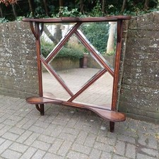 Massive Vintage Antique Wall Over Mantel Fireplace Mirror Very Unusual Solid Oak