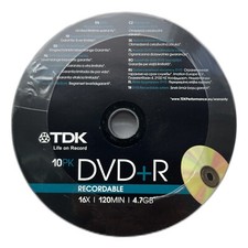 10 TDK DVD+R Blank Media Discs 1 - 16x 4.7GB Storage 120 Min Video Data Disc 