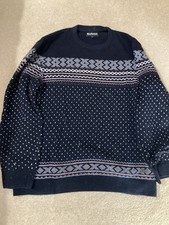 Barbour Fairisle 100% Wool Navy Blue Crew Neck Jumper, Men’s Size Large