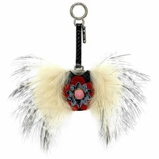 Fendi Mirror Charm Navy Blue Red 7AR455 Excellent Condition Python Leather Fur U