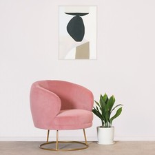 Large Art Deco Style Pink Velvet Tub Armchair With Gold Base Occasional Chair