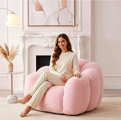 Pink faux fur flower beanbag - fur,
