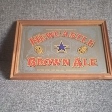 Vintage Newcastle Brown Ale Pub Advertising Rectangular Mirror In Wooden Frame 