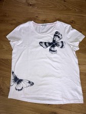 Next Ladies Size 10 Petite Short Sleeve White & Pink Sparkly Butterfly Top