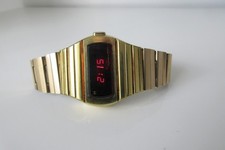Men's gold 1974 1970's  HAMILTON digital Time computer QUARTZ Digital LED watch.