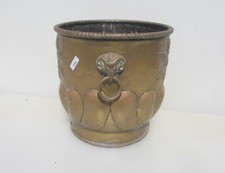 Victorian Brass Trough Tub Planter Plant Pot Old Antique Vintage Rams Head 9"