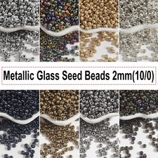 2000 pcs Small Glass Beads 2mm (10/0) + Storage Box Metallic Jewelry making